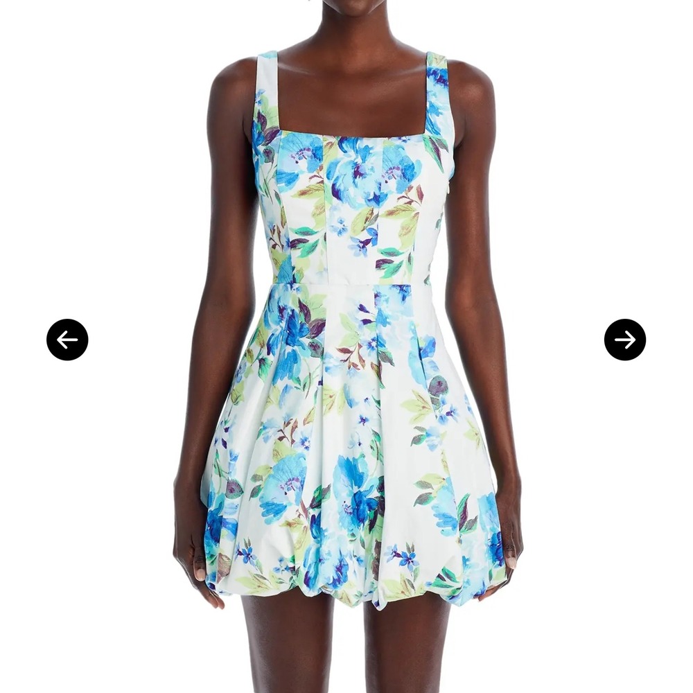 Aqua Floral Print Mini Dress Square Neck Cotton Blend‎ XXL Women's